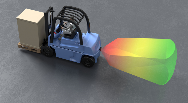 Bei der Rückraum-Warneinrichtung RRW-207 überwacht moderne Radartechnik dreidimensional bei jeder Rückwärtsfahrt den Rückfahrbereich hinter dem Stapler Bild: tbm hightech control GmbH