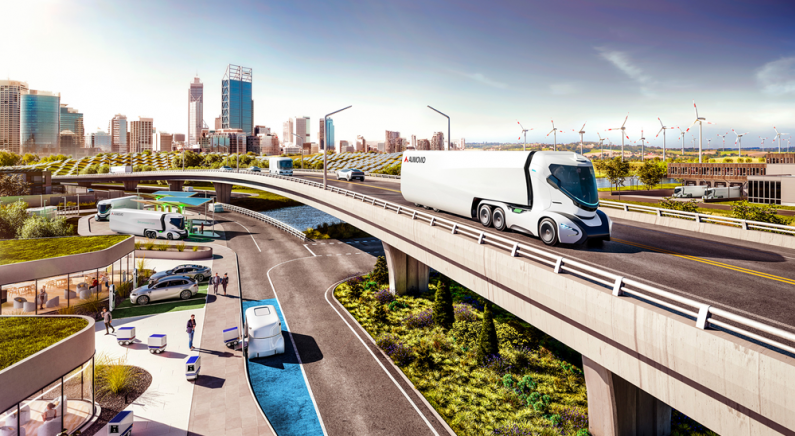 AUMOVIO bietet vernetzte Lösungen für elektrische Nutzfahrzeuge. Bild: AUMOVIO
