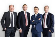 (v.l.n.r.) Thomas Reiter (Geschäftsführung Front Office), Dr. Stefan Koch (Geschäftsführung Marktfolge, CFO), Maxime Verneau (Geschäftsführung Marktfolge, Risk & Compliance) und Karsten Rösel (Sprecher der Geschäftsführung). Bild: LeasePlan Deutschland GmbH