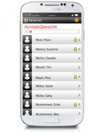 Secusmart Vodafone Secure Call GalaxyS4 Adressbuch. Bild: Secusmart GmbH