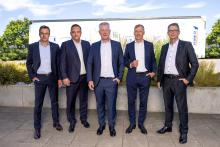 Vorstand Schmitz Cargobull (v.l. Dr. Günter Schweitzer (COO), Ralph Kleideiter (CSO), Andreas Schmitz (CEO), Andreas Busacker (CFO), Marnix Lannoije (CTO)). Bild: Schmitz Cargobull
