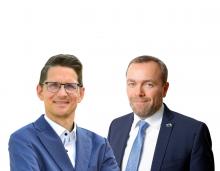 Simeon Breuer, Vorstandsmitglieder der L.I.T. AG und Geschäftsführer der L.I.T. Speditions GmbH, (rechts) sowie Martin Möhrmann, Geschäftsführer der Gübau Gruppe, (links). Bild: Frank Bierstedt/L.I.T.